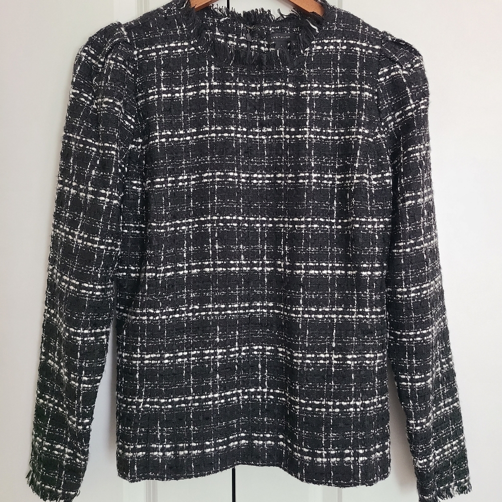 Ann Taylor Tweed Puff Sleeve Top Size Small